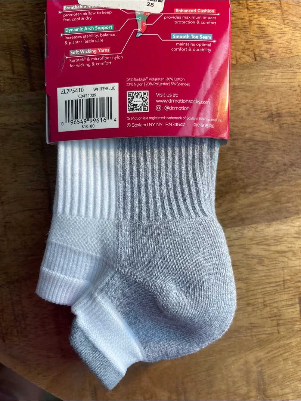 Dr Motion 2pk Pickleball Compression Ankle Socks - Light Blue & White Size 4-10
